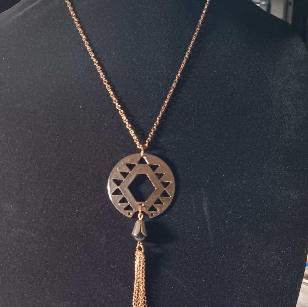 Gold-Tone Geometric Pendant Tassel Necklace - Women Jewelry